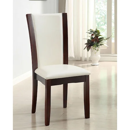 Set of 2 Side Chairs with Espresso Wood Finish and Faux Leather Seat